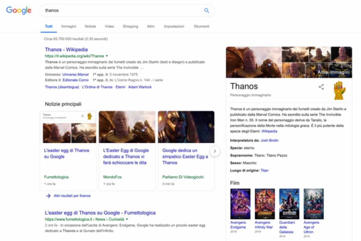 guanto thanos google easter egg cos'è