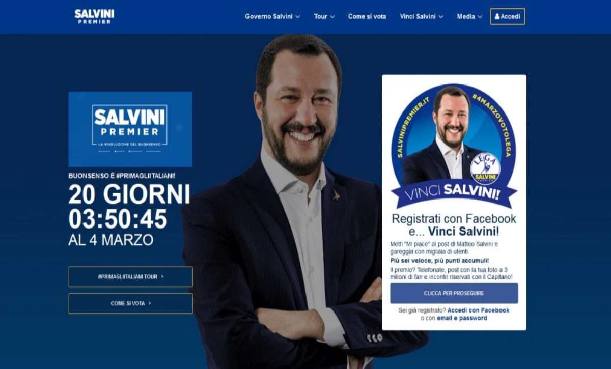 vinci salvini gioco premi social