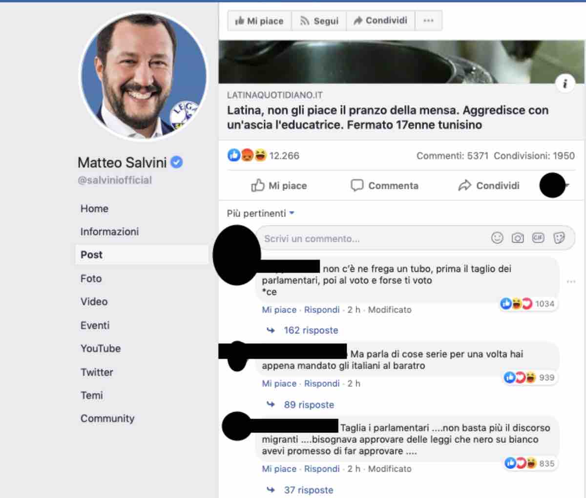Matteo Salvini apre la crisi di governo: sui social piovono gli insulti