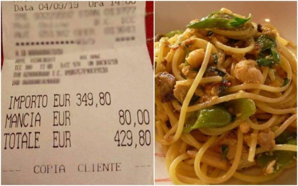 scontrino 429 euro ristorante multato