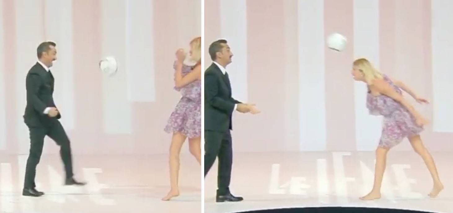 Alessia Marcuzzi e Nicola Savino la sfida dei palleggi (Video Iene)