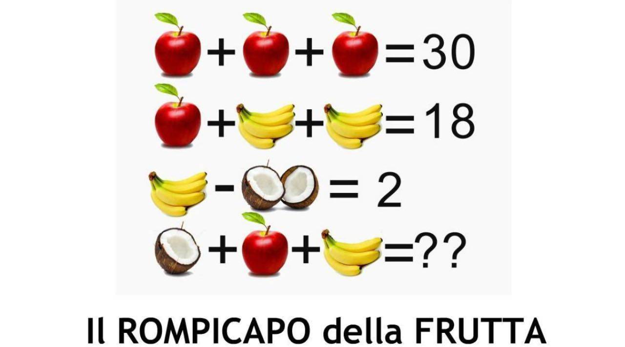 Test rompicapo - indovinello della frutta: in pochi lo risolvono, e tu?