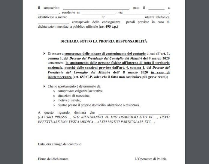 autocertificazione spostamenti