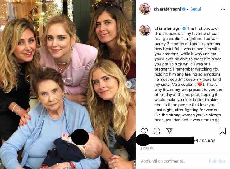 Chiara Ferragni, addio nonna Maria: lo straziante saluto dell'influencer