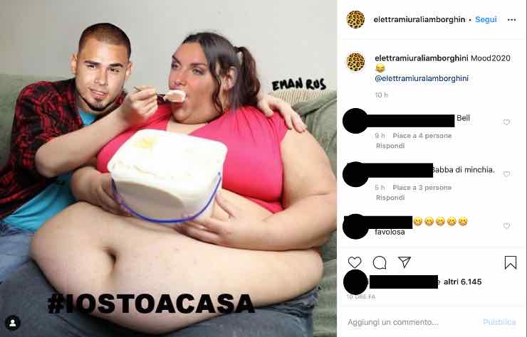 Elettra Lamborghini ironizza durante la quarantena: eccola "ingrassata"