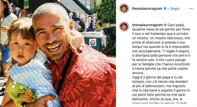Aurora Ramazzotti, la dedica a papà Eros che spezza il cuore - FOTO
