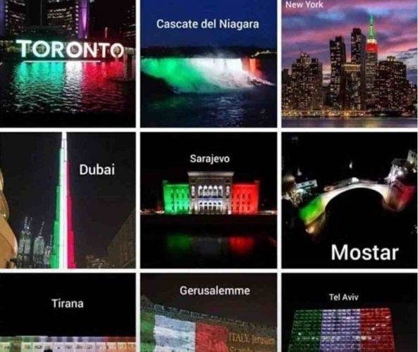 Tanti i paesi vicini all'Italia: il tricolore sui loro monumenti