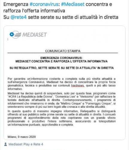 coronavirus mediaset
