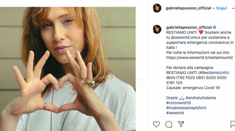 Gabriella Pession cuore d'oro, la lotta al Coronavirus: "Restiamo uniti"
