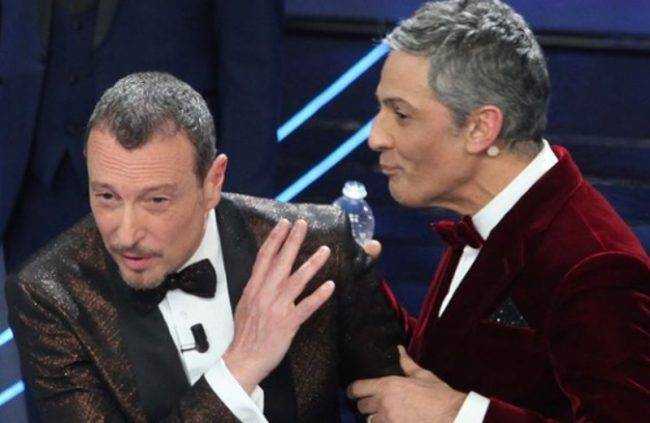 Amadeus e Fiorello durante Sanremo 2020