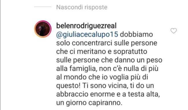 Belen Rodriguez commento (fonte Instagram @belenrodriguezreal)