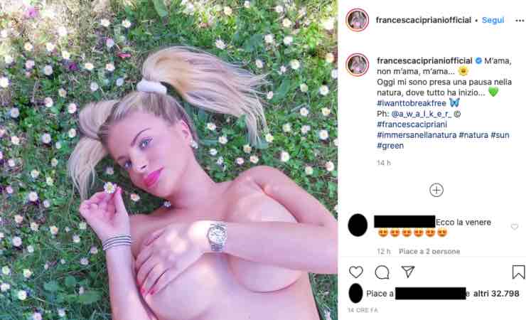 Francesca Cipriani è madre natura: stesa senza intimo sul letto di fiori