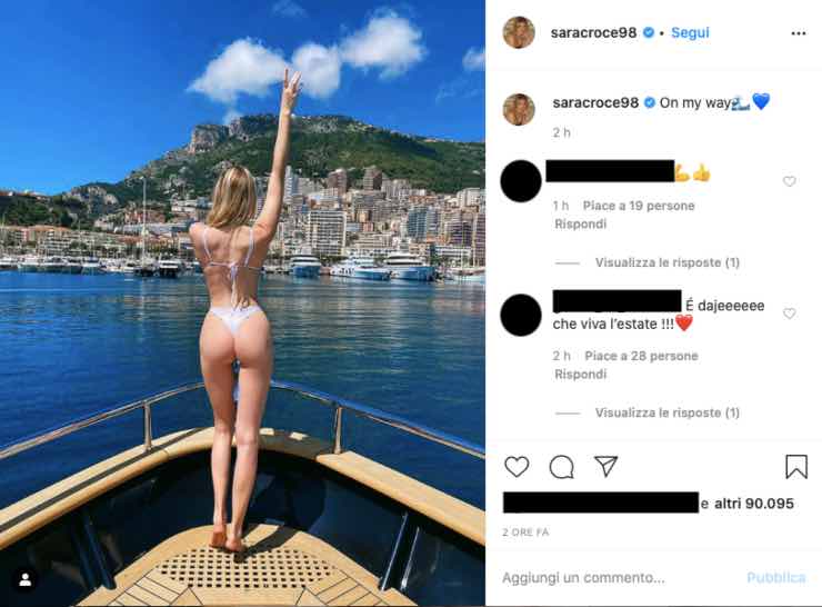 Sara Croce, il costume è mini: "Quale dei due è il panorama?"