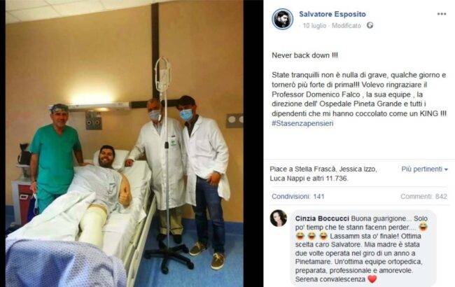 Salvatore Esposito in ospedale (fonte Facebook @salvatoreesposito)(1)