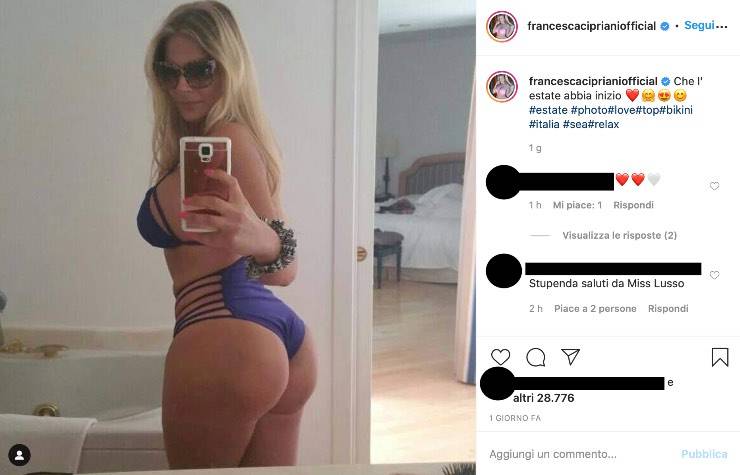 Francesca Cipriani hot fa impazzire: il perizoma è troppo stretto