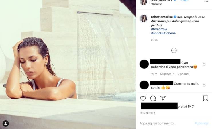 Roberta Morise pensierosa: riflette su ciò che ha perso