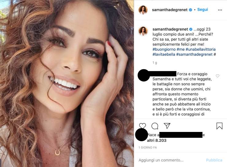 Samantha De Grenet festeggia: "Siate semplicemente felici per me"