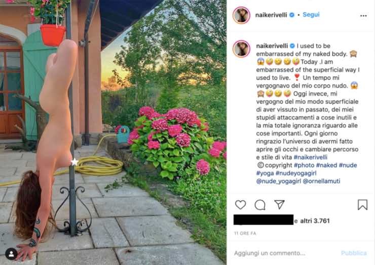 Naike Rivelli senza intimo: il corpo vince critiche e gravità
