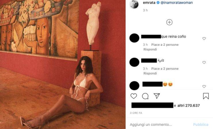 Emily Ratajkowski musa in bikini: 'confusa' tra le opere d'arte