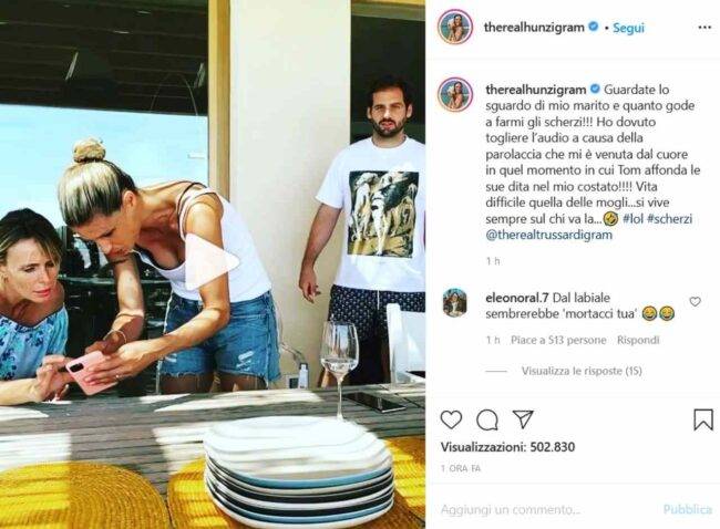 Lo scherzo di Tommaso Trussardi a Michelle Hunziker (fonte Instagram @therealhunzigram)