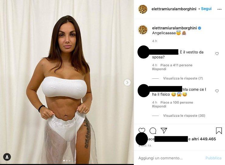 Elettra Lamborghini wow: il bianco non lascia spazio all'immaginazione