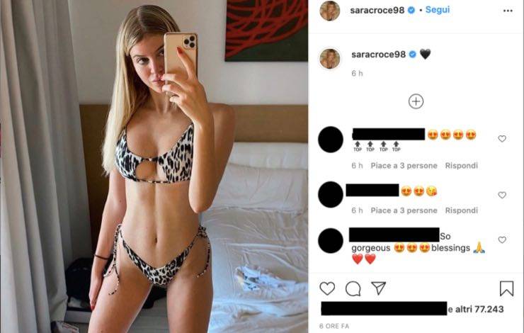 Sara Croce bikini micro per la bonas: 'esame' di Bonolis superato