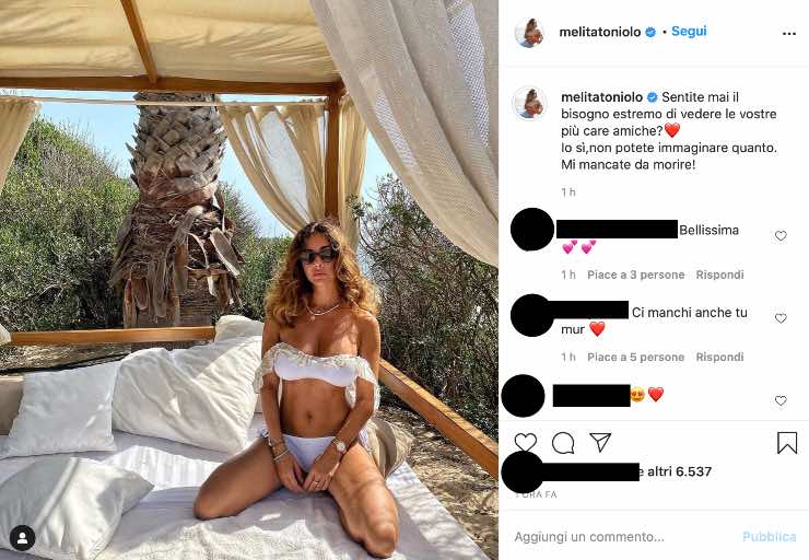 Melita Toniolo sexy bikini ma si sente sola: “il bisogno estremo di…”