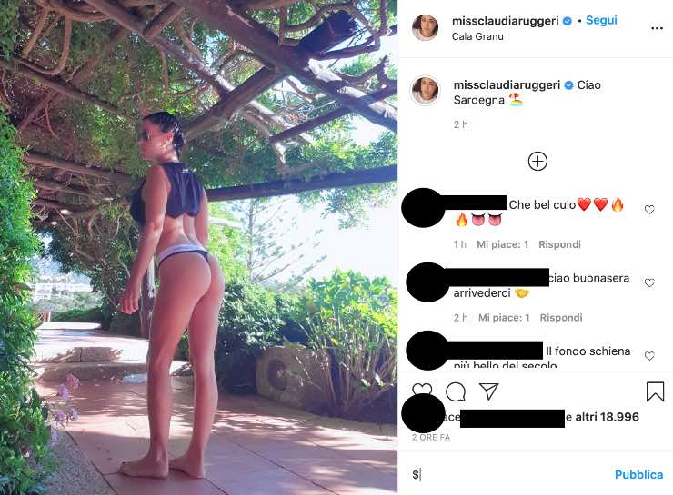 Claudia Ruggeri lato b è da urlo: il perizoma non contiene le forme