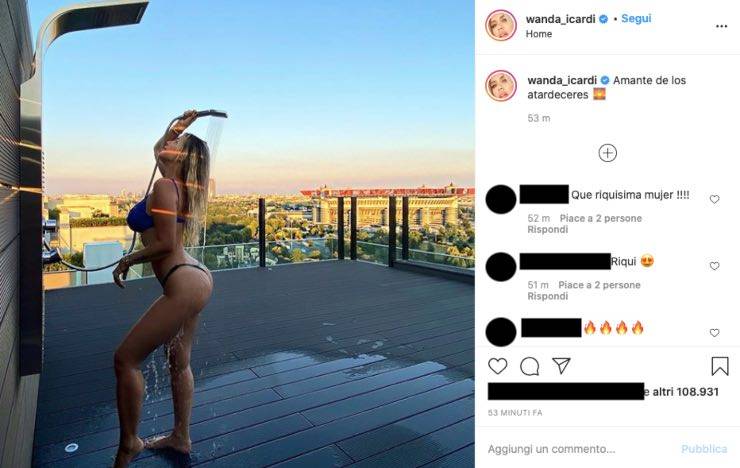 Wanda Nara doccia sexy: forme da urlo, vista panoramica