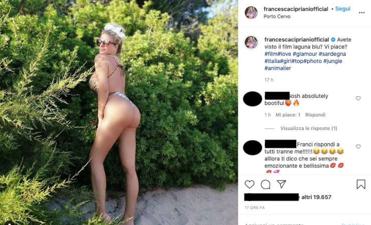 Francesca Cipriani bikini che esplode: madre natura è selvaggia