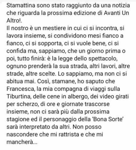 Story di Franco Pistoni (fonte Instagram @francopistoni)
