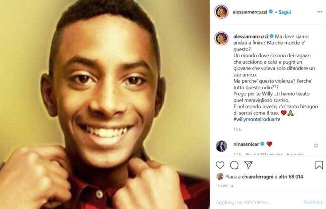 Il post di Alessia Marcuzzi su Willy Monteiro (fonte Instagram @alessiamarcuzzi)
