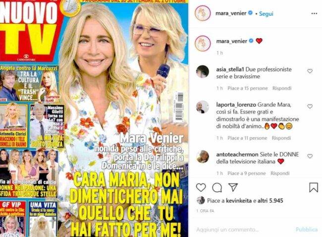 Mara Venier e Maria De Filippi (fonte Instagram @mara_venier)