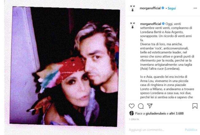 Morgan e Loredana Berté (fonte Instagram @morganofficial)