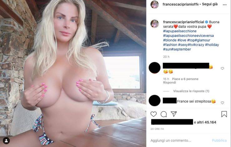Francesca Cipriani boom senza intimo: a coprirla solo le mani