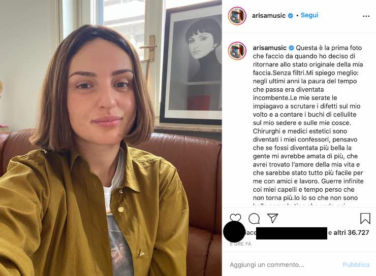 Arisa "senza filtri": meravigliosa al naturale, così mai vista prima