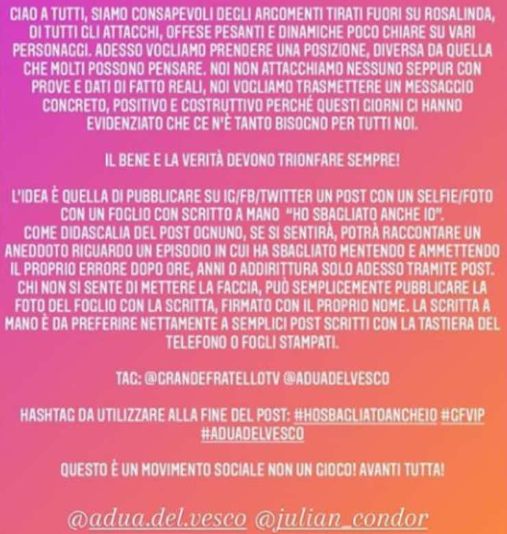 Julian Condor fidanzato Adua Del Vesco non ci sta: "Ho sbagliato anche io"