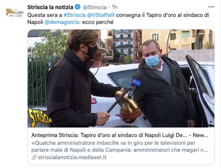 Striscia, tapiro per il sindaco De Magistris: "mi chiama imbecille"