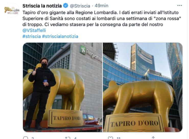 Striscia La Notizia, il tapiro è gigante: consegnato ad una Regione