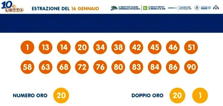 estrazione 10elotto oggi 16 gennaio 2021