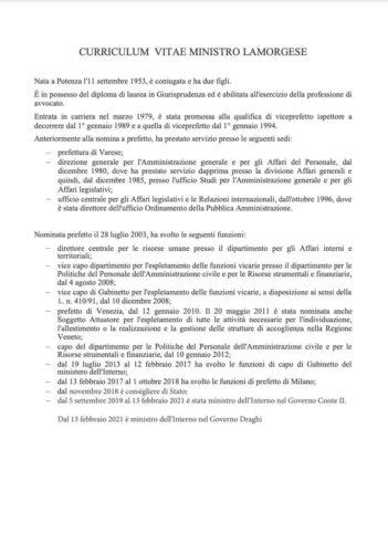 Il CV della Lamorgese