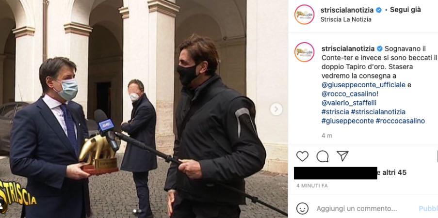 Striscia, tapiro a Giuseppe Conte: l'ex premier su Renzi e Draghi