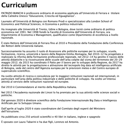 Cv Patrizio Bianchi
