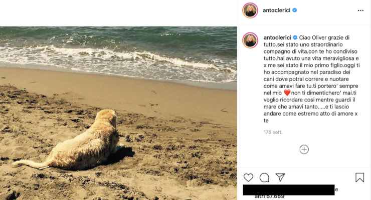 Antonella Clerici, l'affetto e il dolore per il suo amato Oliver