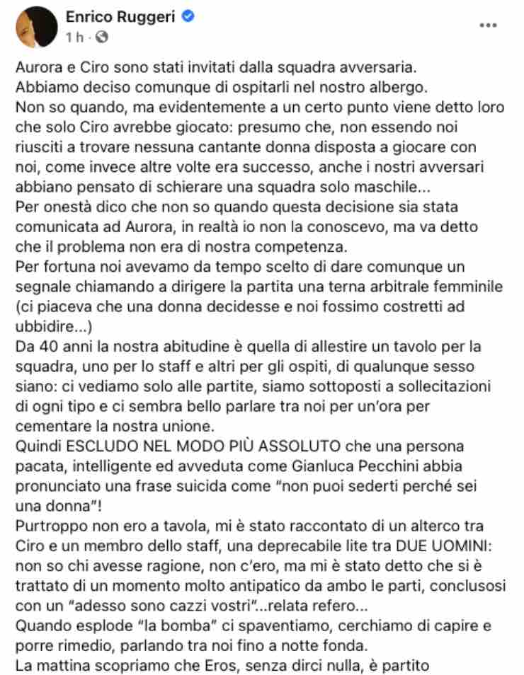 Enrico Ruggeri, la partita del cuore: svelati particolari retroscena