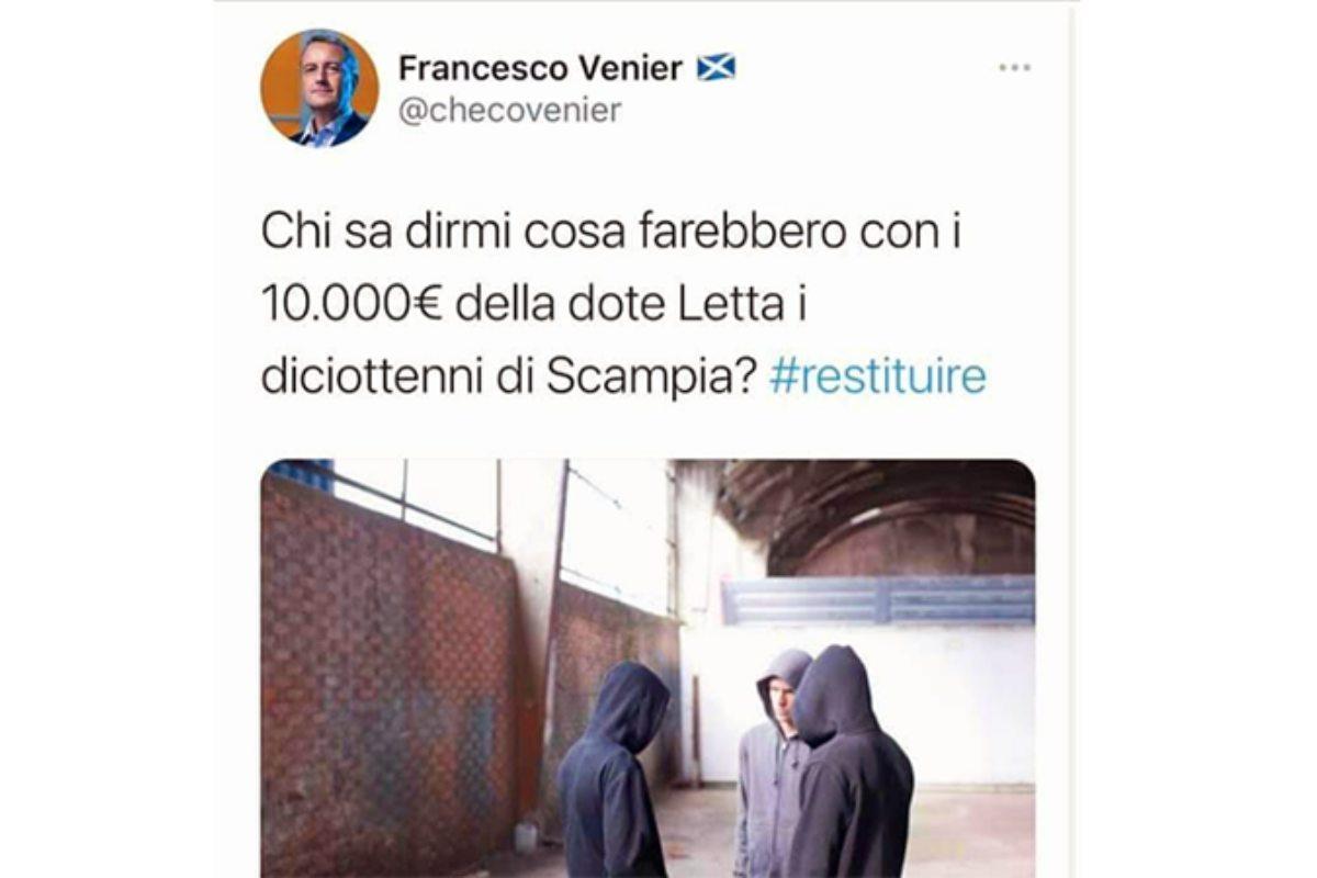 Tweet di Francesco Venier (Google Images)