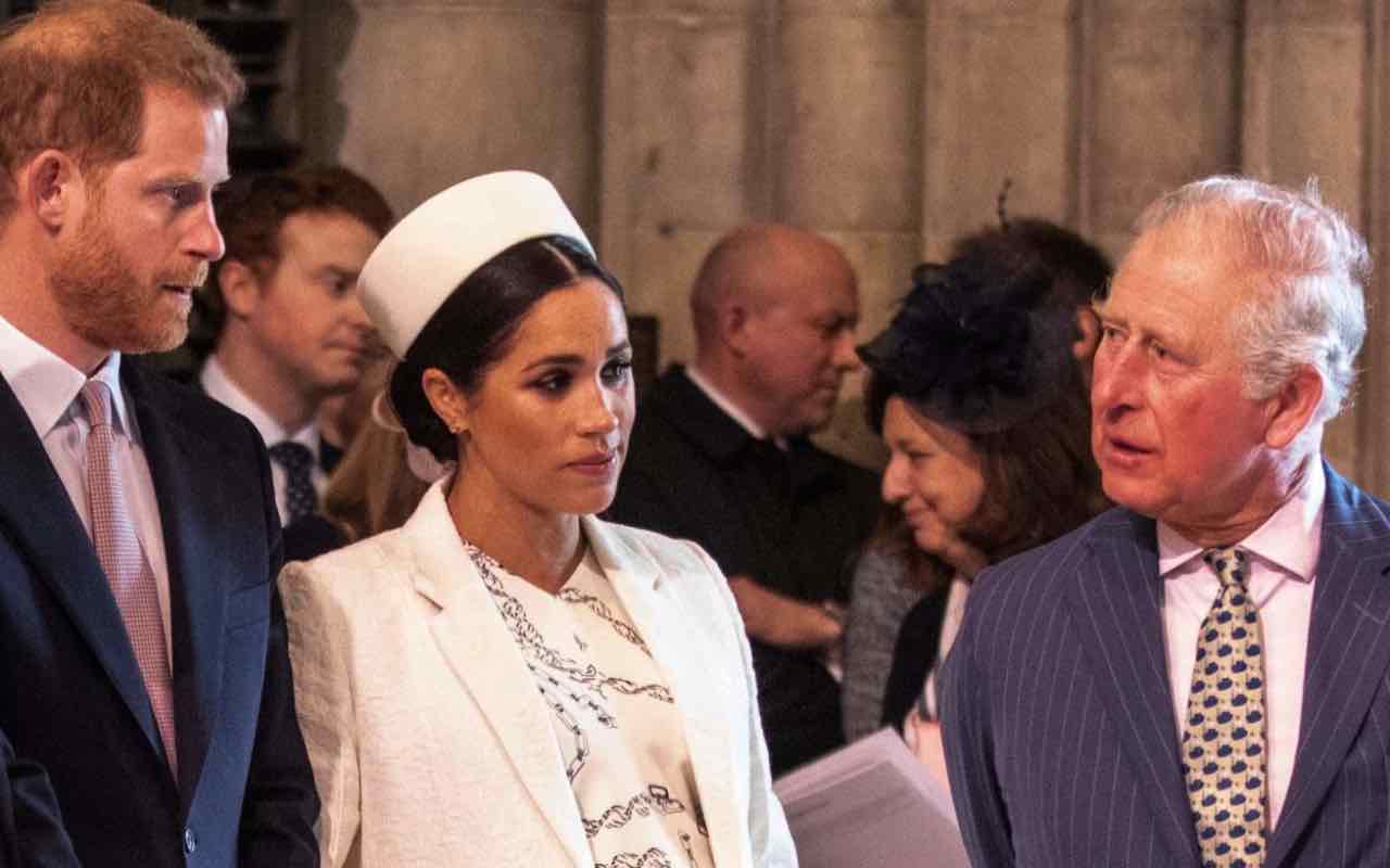 Principe Carlo con Harry e Meghan (Getty Images)