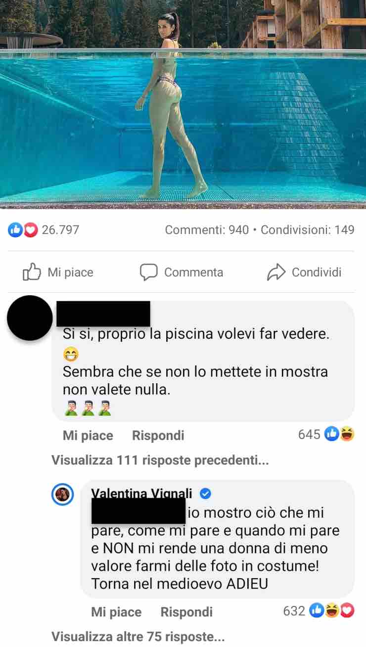 Valentina Vignali, la replica sui social è netta: "Torna nel medioevo"