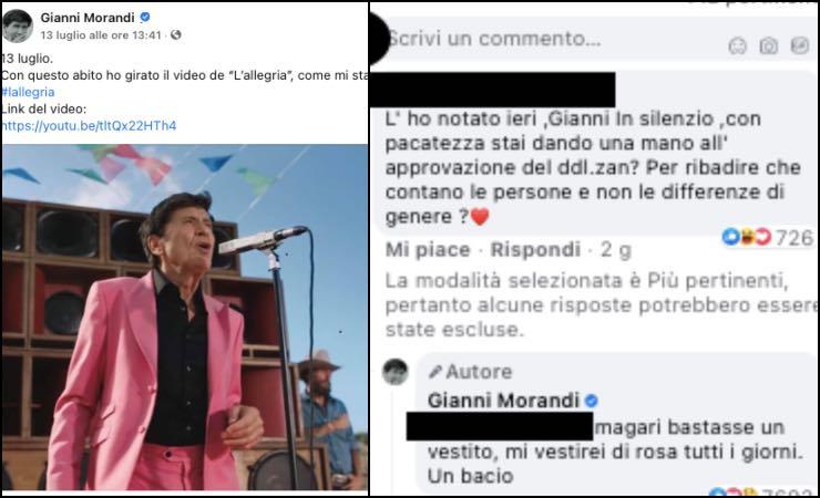 Gianni Morandi, Ddl Zan? La risposta al fan, ecco cosa farebbe