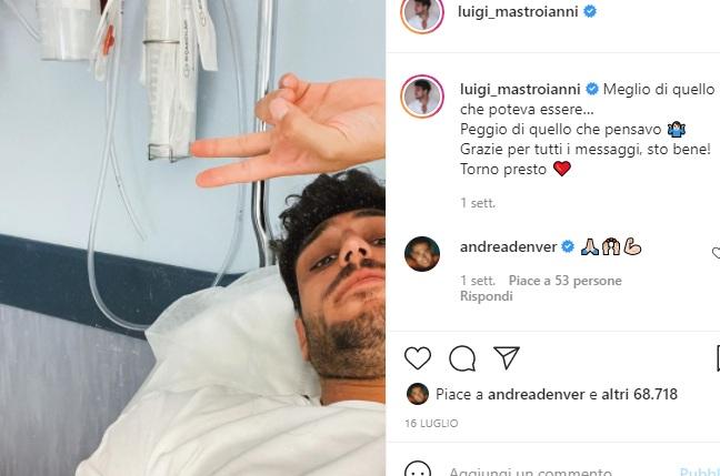 Luigi Mastroianni in ospedale (Instagram)